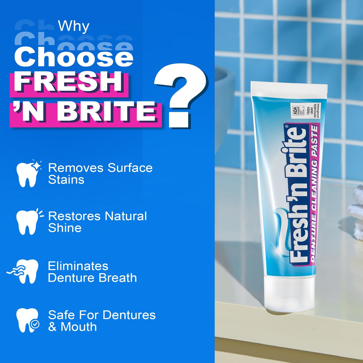 The Natural Dentist Fresh 'n Brite Denture Cleaner Paste—ADA Accepted Dual Action Formula for Fresh Breath & Gentle Care of Full & Partial Dentures, 1 Count