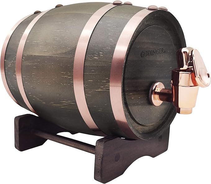 Godinger Barrel Liquor Dispenser, Wooden Beverage Dispenser - 800ml