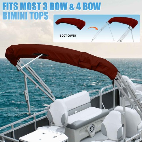 Cerumute 3 Bow Bimini Top Replacement Canvas with Stern Light Hole and Storage Boot, 900D Heavy Duty Waterproof Bimini Top Canvas Only Without Frame, 6'L 61"-66" W Burgundy