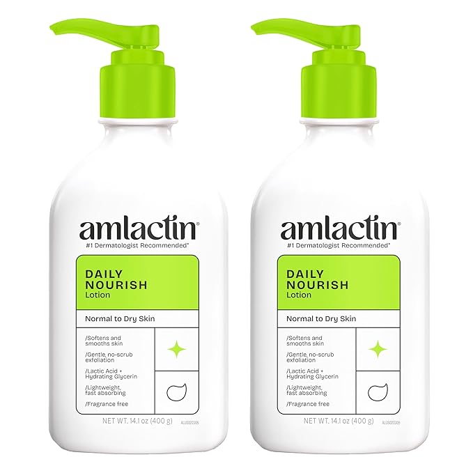 AmLactin Daily Moisturizing Lotion for Dry Skin, 7.9 oz Pump Bottles (Twin Pack), 2-in-1 Moisturizer Body Lotion with 12% Lactic Acid, Dermatologist-Recommended (Packaging May Vary)