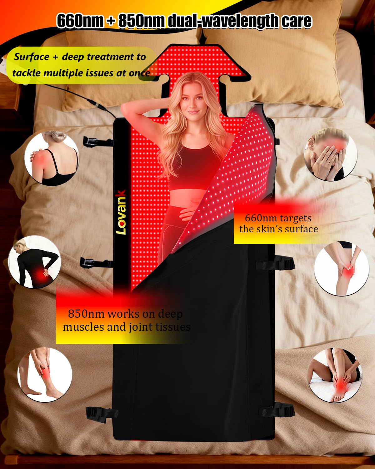 Lovank Red Light Therapy Mat for Full Body — 81"x33" Infrared Red Light Mat with 2,710 (660nm & 850nm) LEDs for Home Use