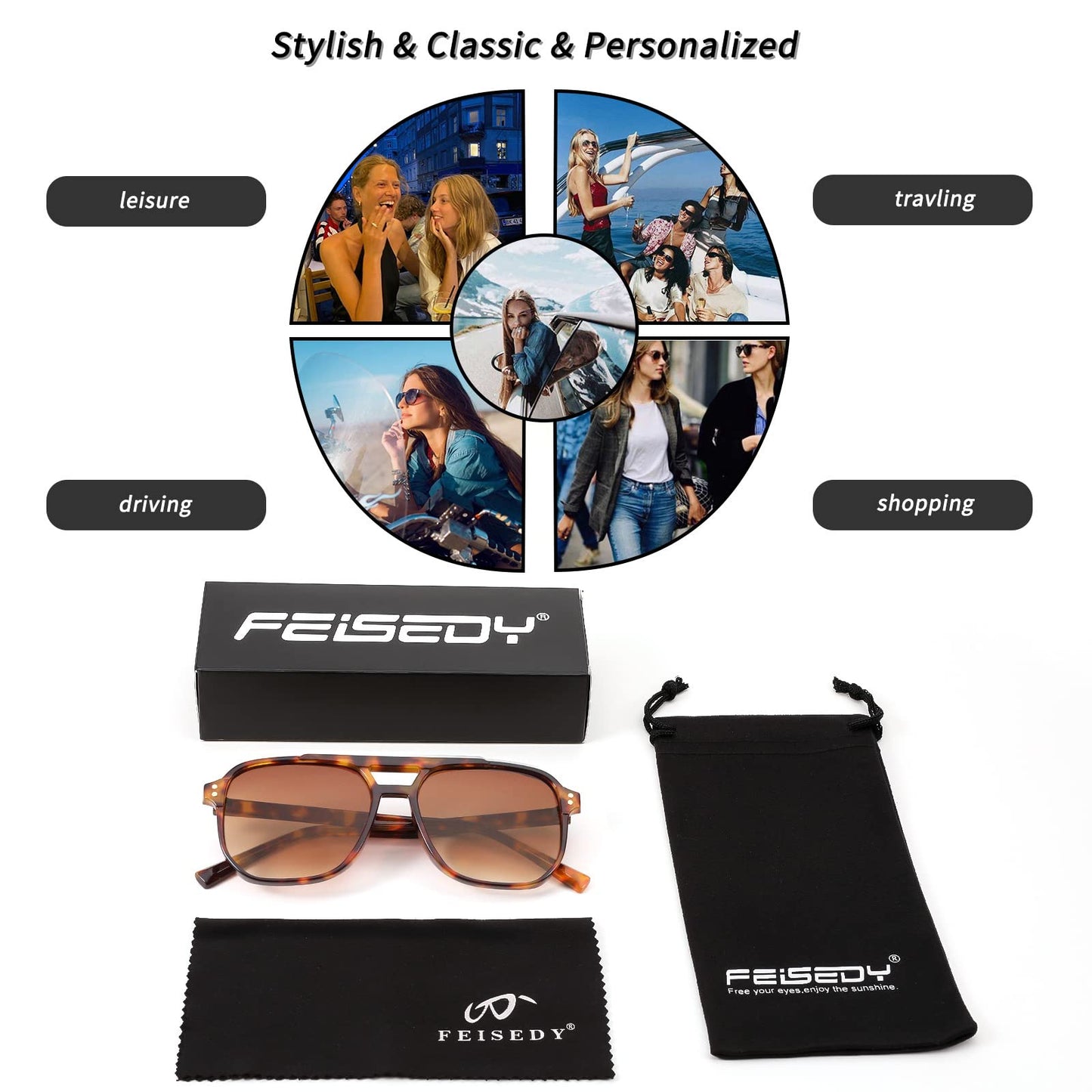 FEISEDY Retro Square Aviator Sunglasses Women Men 70s Vintage Trendy Plastic Frame Sun Glasses B2835