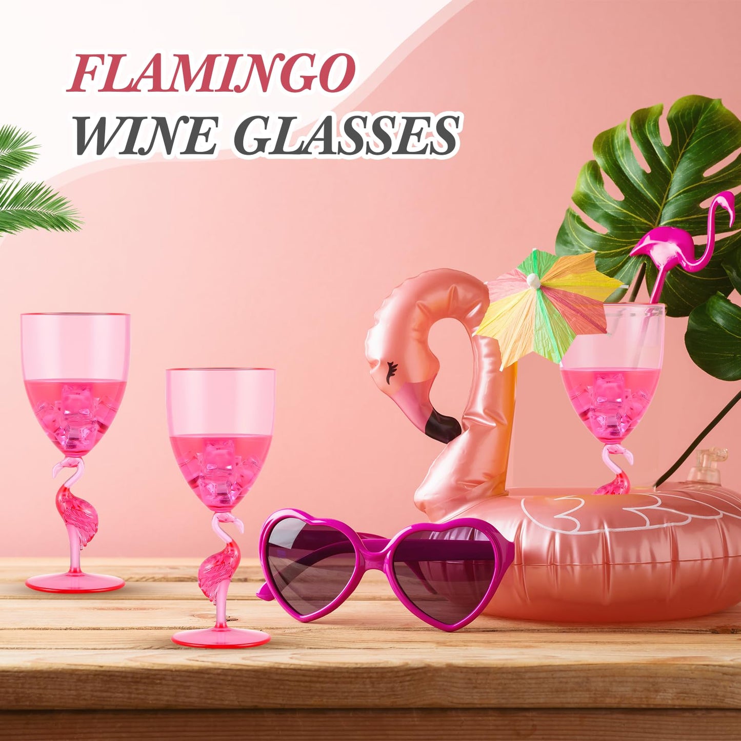 Singhoow 4 Pcs Flamingo Stem Wine Glasses 14oz Plastic Pink Glasses Reusable Funny Drinkware for Wine Beverage Flamingo Fiesta Party Favor Supplies