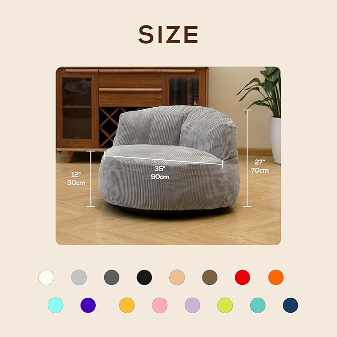 N&V Large Crescent Bean Bag Chair, Adult Size Bean Bag Sack, Foam Filling, Soft Premium Corduroy Bean Bag for Living Room Bedroom Dorm and Office (Mint)
