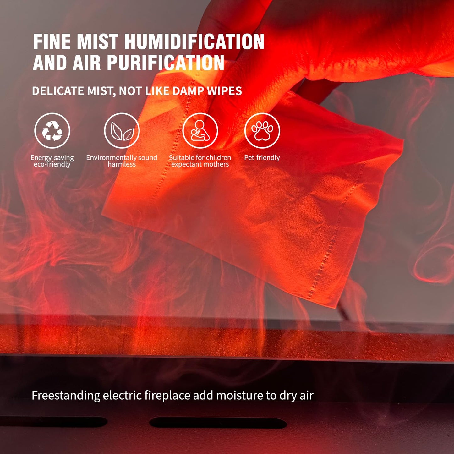 Water Vapor Fireplace Atomized Fake Fire, Recessed Electric Fireplace Humidifier Touchable Atomized Flame Equipped with Remote Control, Adjustable Flame Humidifying Atomization 27 Inch