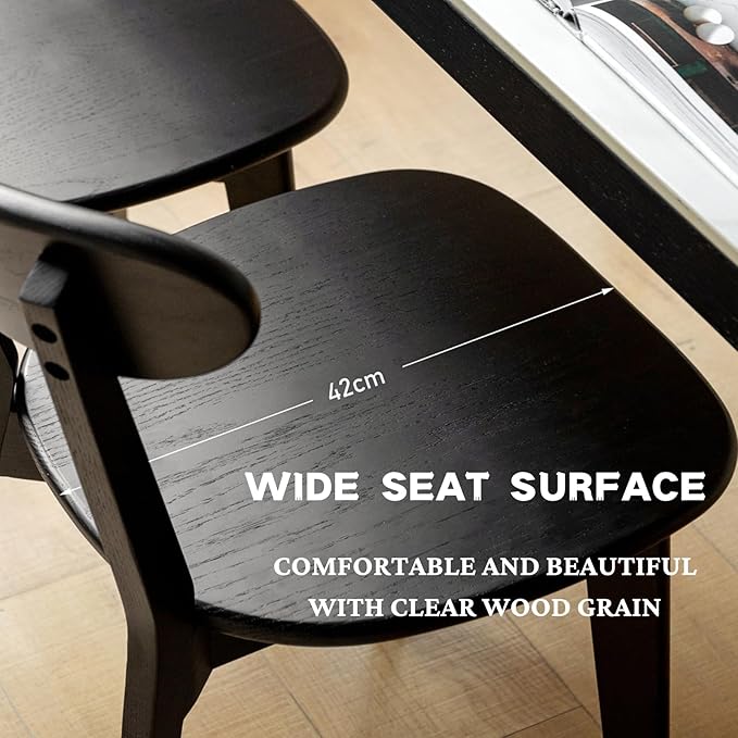 Grewood 100% Solid Oak Wood Dining Chairs,Mid Century Modern Dining Chairs with Rounded Backrest,Kitchen,Dining Room Chairs Set of 1/2/4 (4, Black Color)