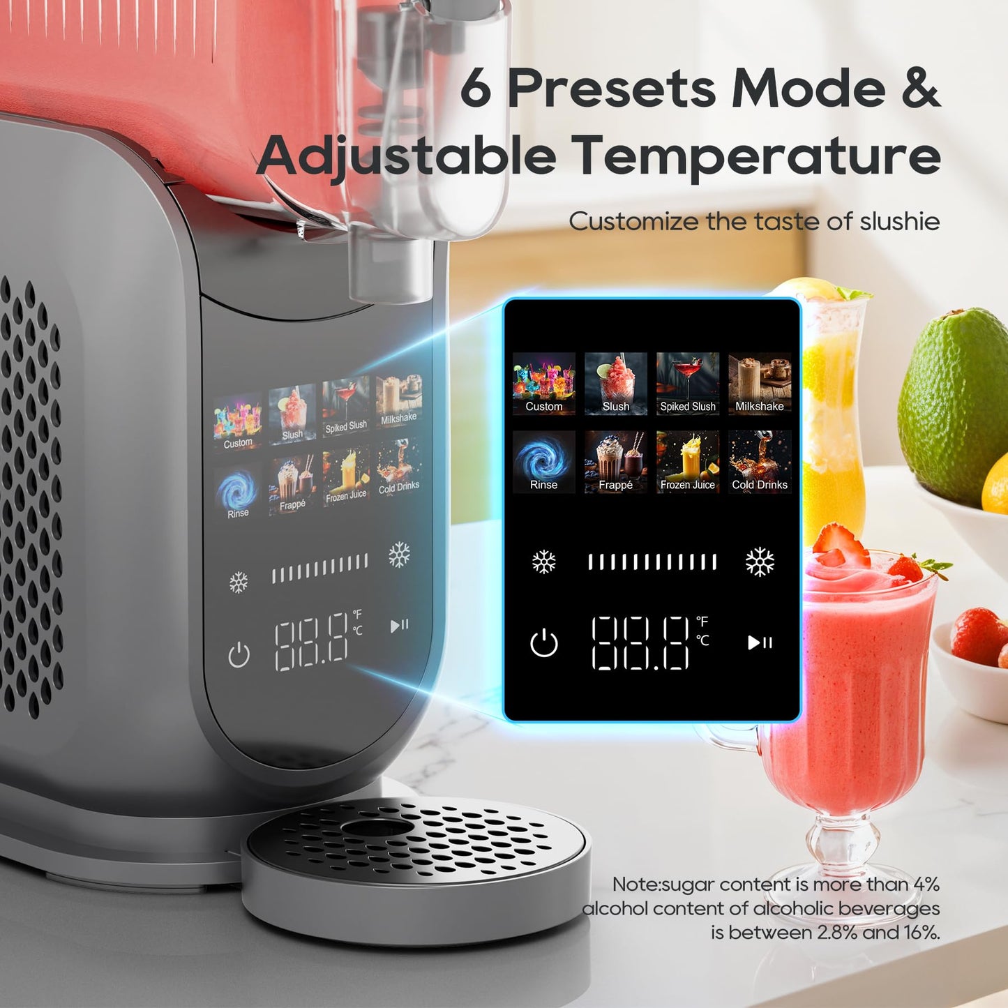 POFABIK Slushie Machine for Home, 88oz No Ice Needed Slushy Machine for Home, 6 Preset Programs Frozen Drink Maker with Recipe LED Display Self-Clean, Slushie Maker for Margaritas, Frappés, Milk Shake
