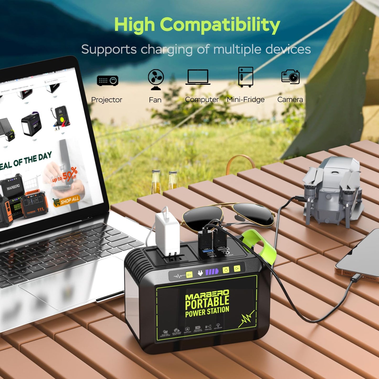 Marbero 80W Solar Powered Generator With Panels 25W Included, 88.8Wh Lithium Battery Portable Power Station With Ac Outlet 120W