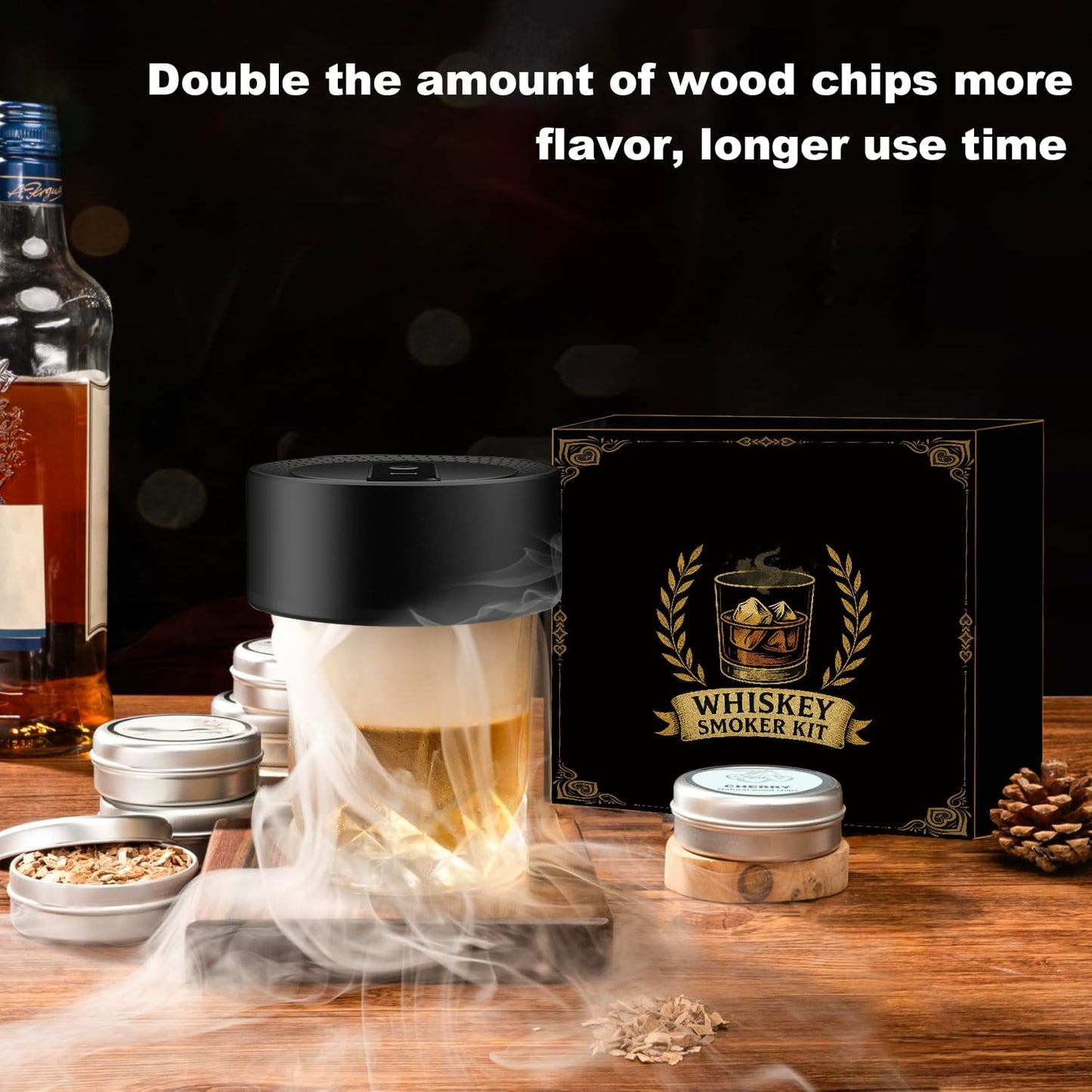 Electric Whiskey Smoker Kit with 12 Wood Chips, Rechargeable Cocktail Smoker Kit Built-in Lighter, No Butane Needed, Bourbon Whiskey Gifts for Men, Dad, Husband – Birthday, Christmas, Anniversary