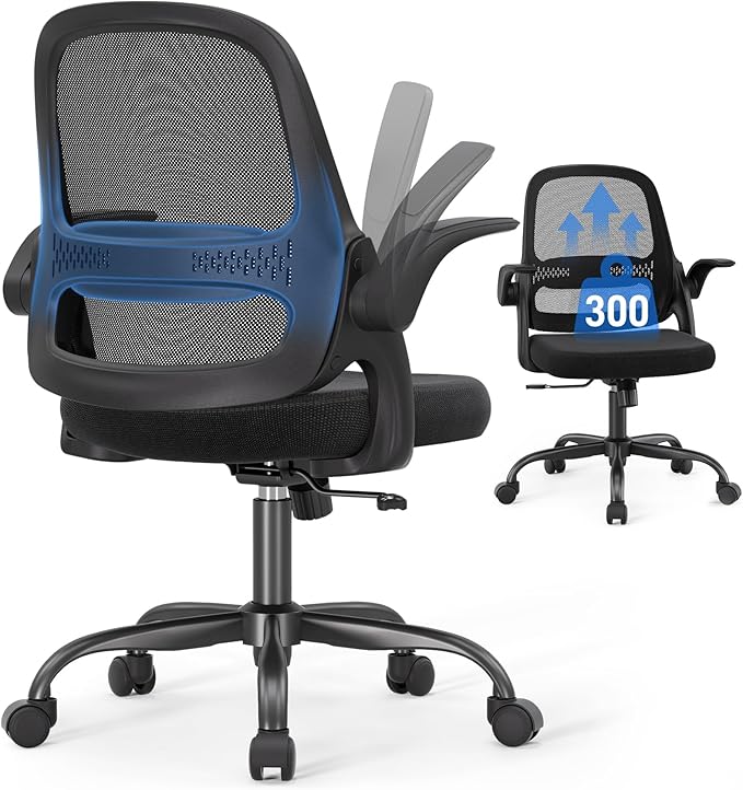 Ergonomic Mesh Office Chair for Home Office, Flip-Up Arms, Breathable Mesh Back & Thick Seat Cushion, Swivel Rolling Compu...