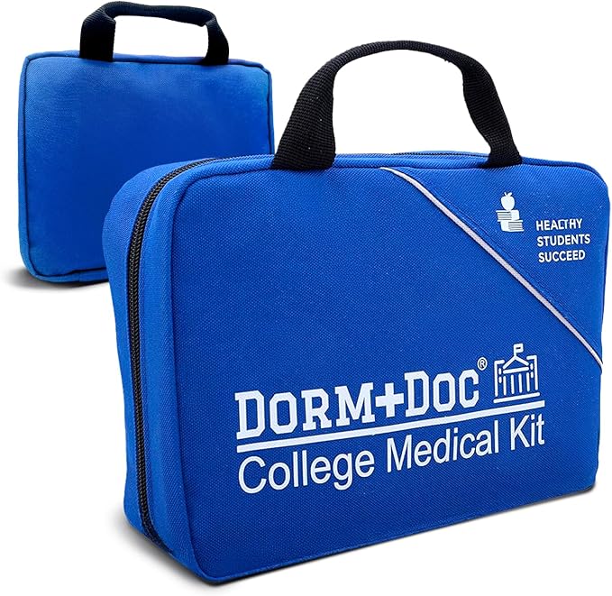 DormDoc College First Aid Kit – Compact Emergency Medical Kit for Dorm Rooms, School, Sports – with Bandages, OTC Medicine...