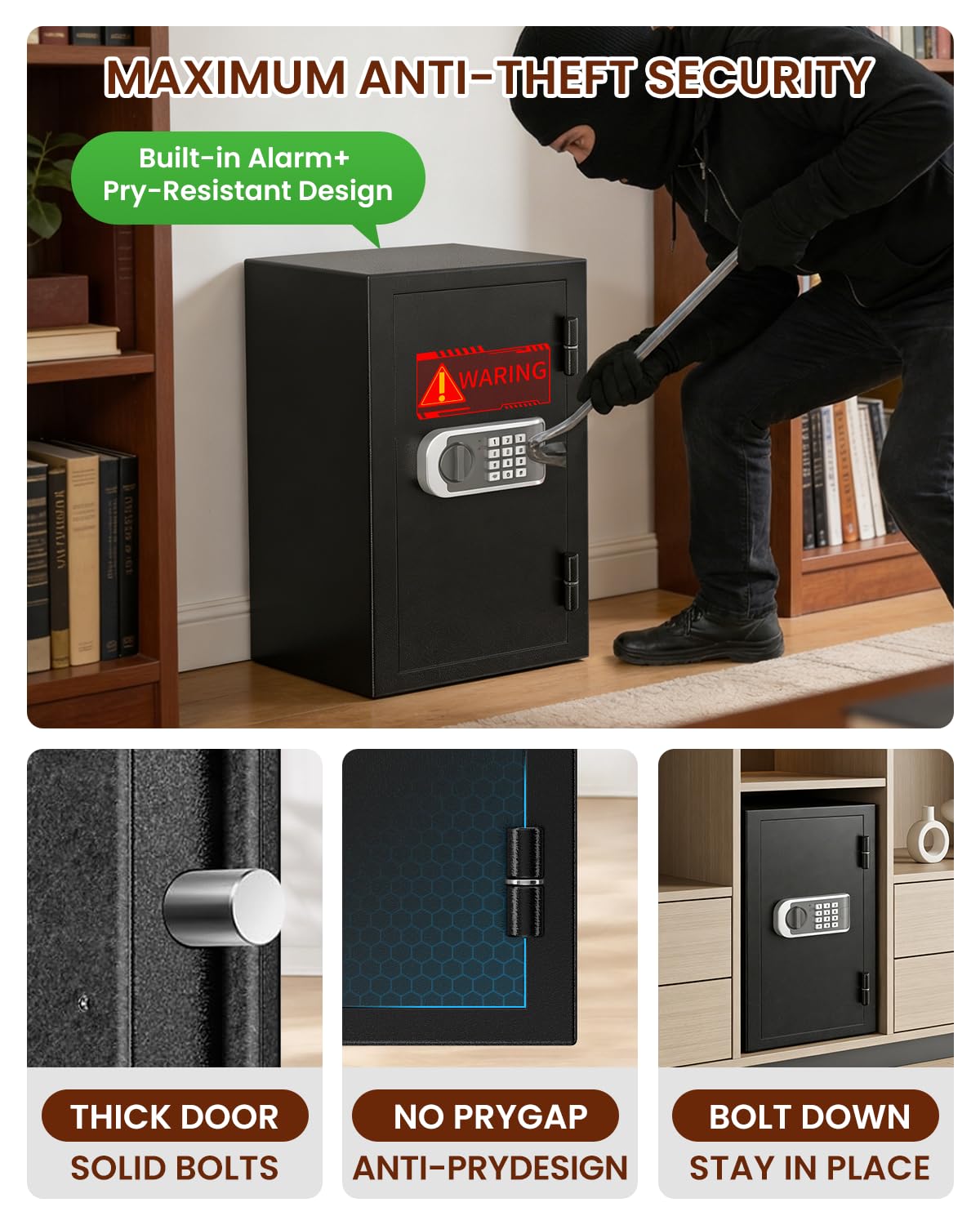 [2026 Upgraded] -35 Min Real Fireproof Safe-3.6 Cu Ft Large Safe for Home Use, Security Safe Box with Smart Alarm System, Wall & Floor Mount Anti-Theft Safe for Money Legal Documents Valuables Jewelry