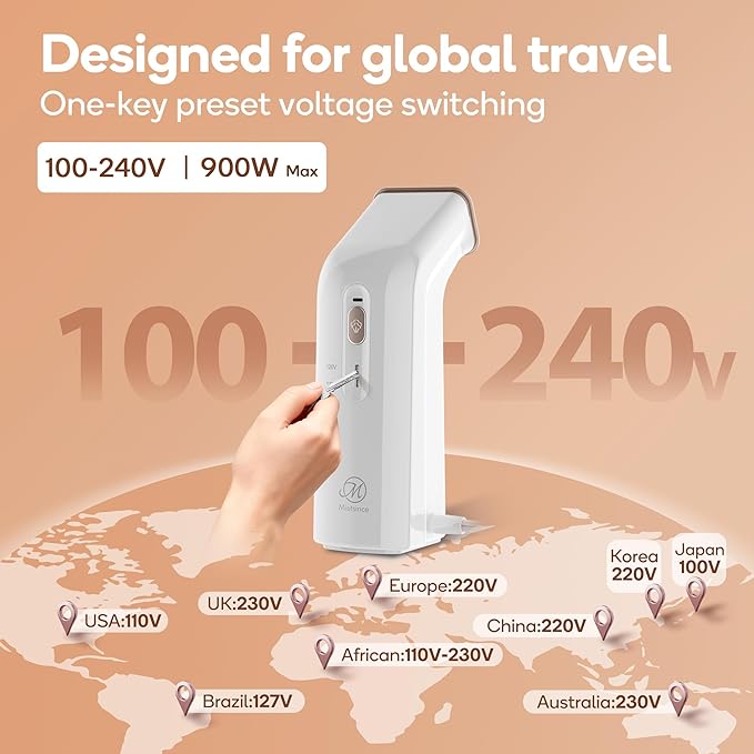 Travel steamer for clothes,100V-240V dual voltage steamer & iron 2 in 1,integrated 170ml tank 25s fast heat-up,1.2lbs portable fabric iron,handheld steaming wrinkles remover for garments(Panda colors)
