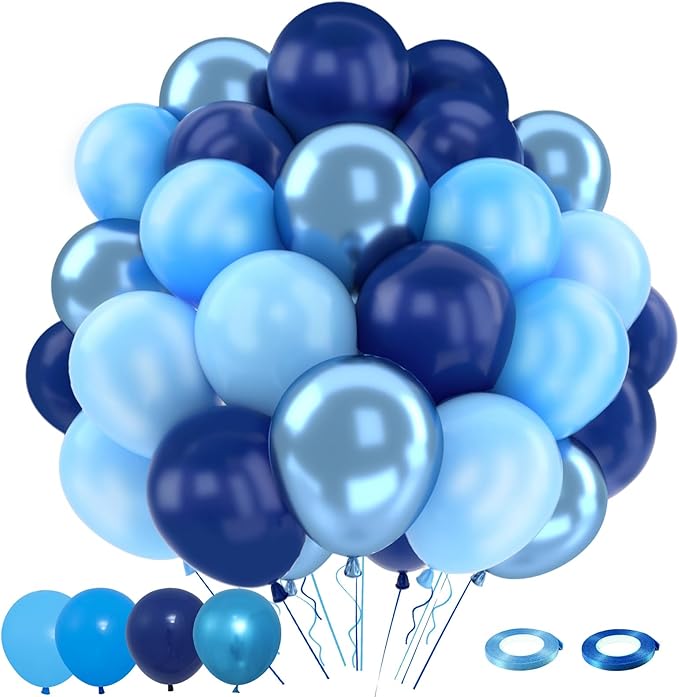 Patimate Blue Balloons Set, 50 pcs 12 inch Metallic Navy Blue, Pastel Light Blue Latex Balloons Kit for Happy Birthday Bab...