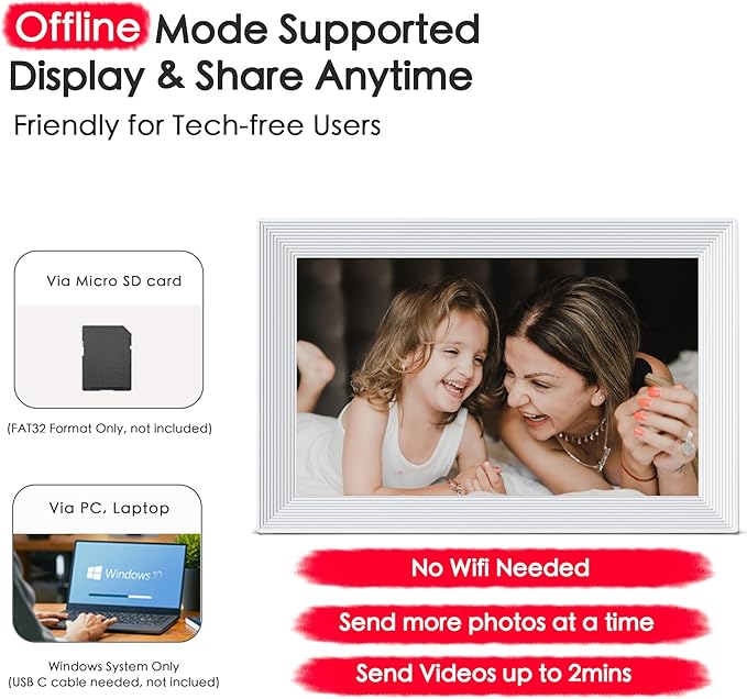 Digital Picture Frame, 10.1 inch Frameo Digital Frame WiFi, 1280 * 800 IPS HD Touchscreen, 32GB Storage, Instant Share Pictures Video, Smart Photo Frame Electronic, Gifts for Mom, House Warming