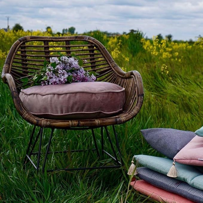 YIUOR Velvet Floor Pillows Round Chair Cushion Couch Throw Pillow Soft Pouf Seat Mattress Bean Bag for Reading Nook Play Room (19.7 in, Dusty Rose)