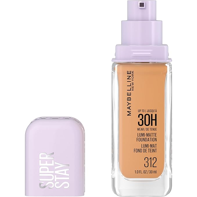 Maybelline Super Stay Lumi-Matte Foundation, Lightweight and Buildable Full Coverage Foundation Makeup For Up To 30HR Wear, 312, 1 Count