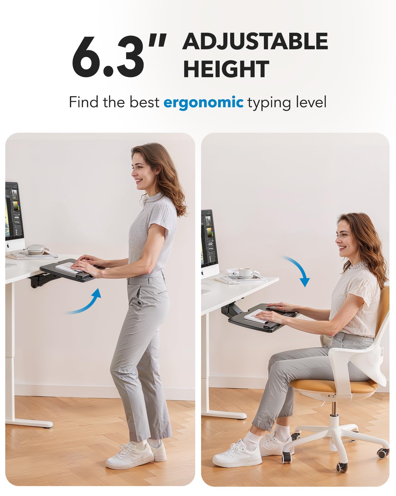 HUANUO Keyboard Tray Under Desk, 360 Adjustable Under Desk Keyboard Tray Slide Out, Ergonomic Pull Out Keyboard Tray Under Desk, 25"W x 9.84"D