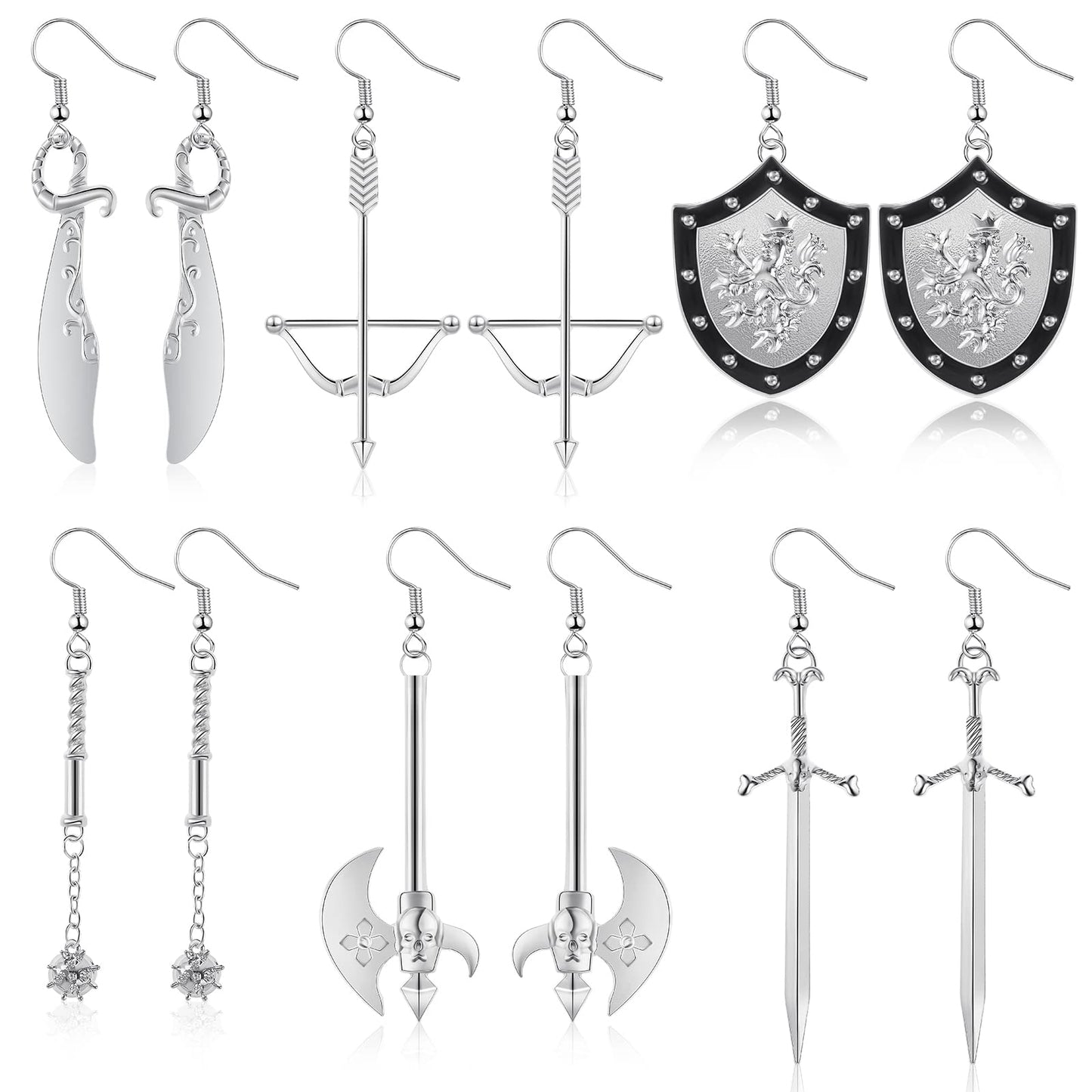 Fabbay 6 Pairs Gothic Earrings Gothic Jewelry Medieval Renaissance Dangle Earrings Sword Earrings Vampire Earrings Gothic Dangle Earrings Skull Axe Gothic Dagger Goth Earrings for Women, 6 Styles