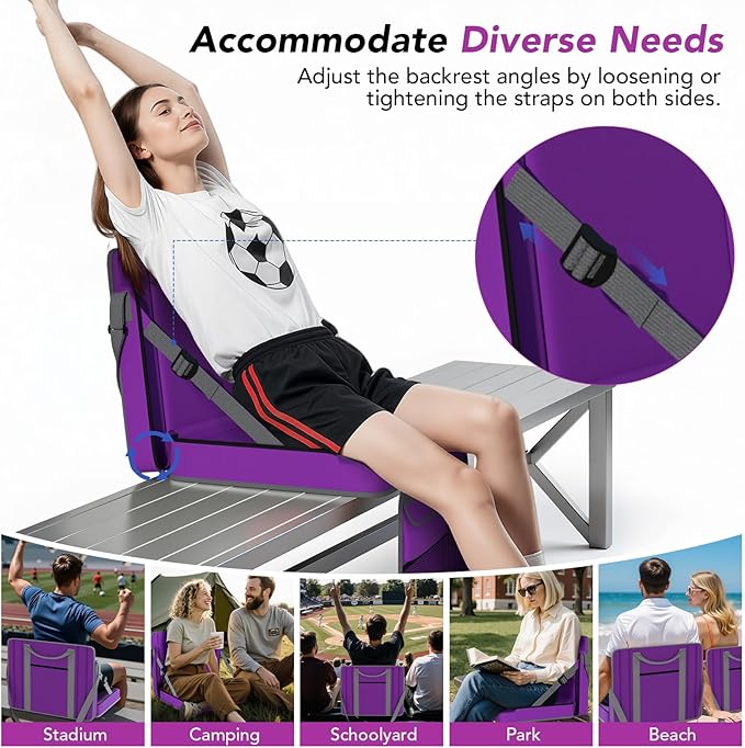 janiry Stadium Seats with Back Support 2PACKS Adjustable Bleacher Chairs with Back and Cushion Bleacher Seat with Cup Holder, Carry Handle & Shoulder Strap for Outdoor Sports Events, Picnics, Beaches