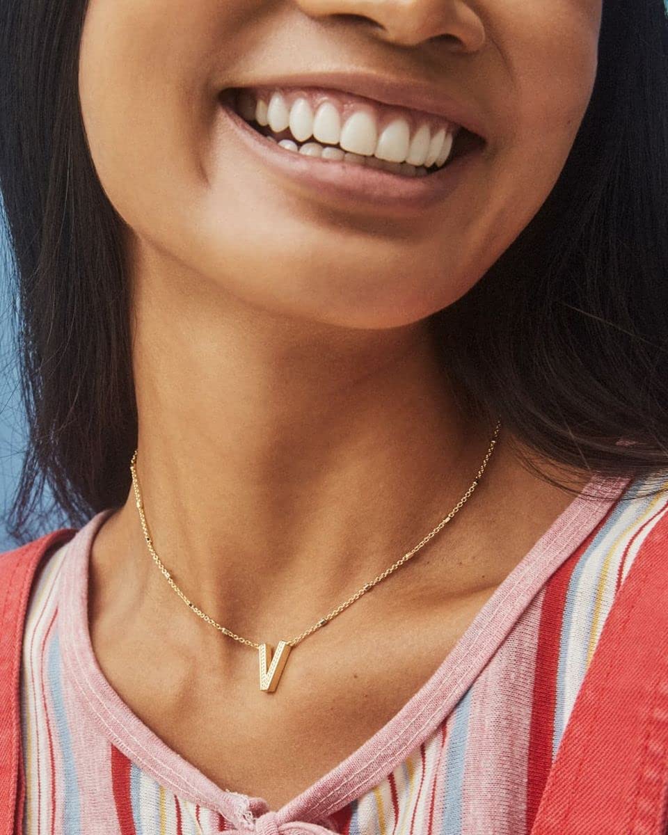 Kendra Scott Letter V Pendant Necklace for Women, Fashion Jewelry, 14k Gold-Plated Brass, Gold Metal, Letter V