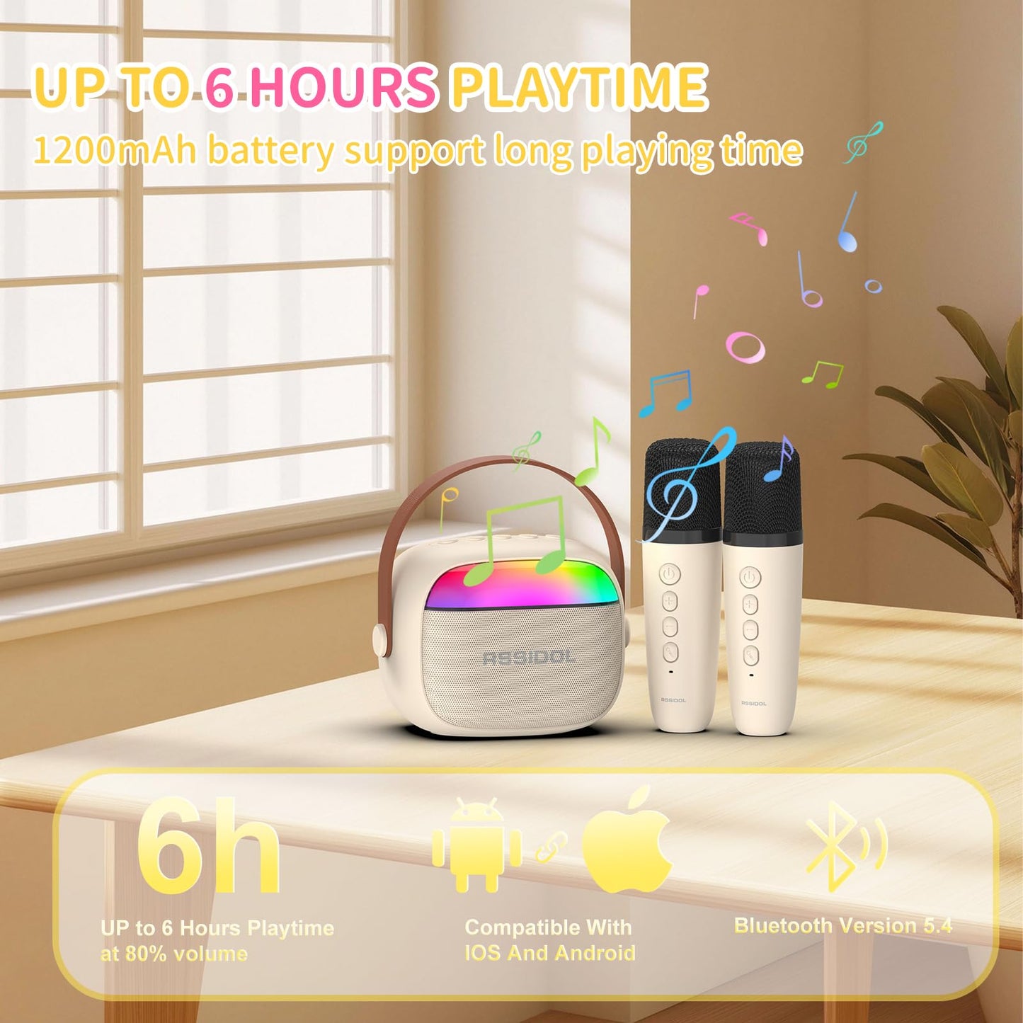 Mini Karaoke Machine for Kids with 2 Wireless Microphones Portable Small RGB Bluetooth Speaker Toys Birthday Gifts for 3 4 5 6 7 8+ Year Old Girl Boys