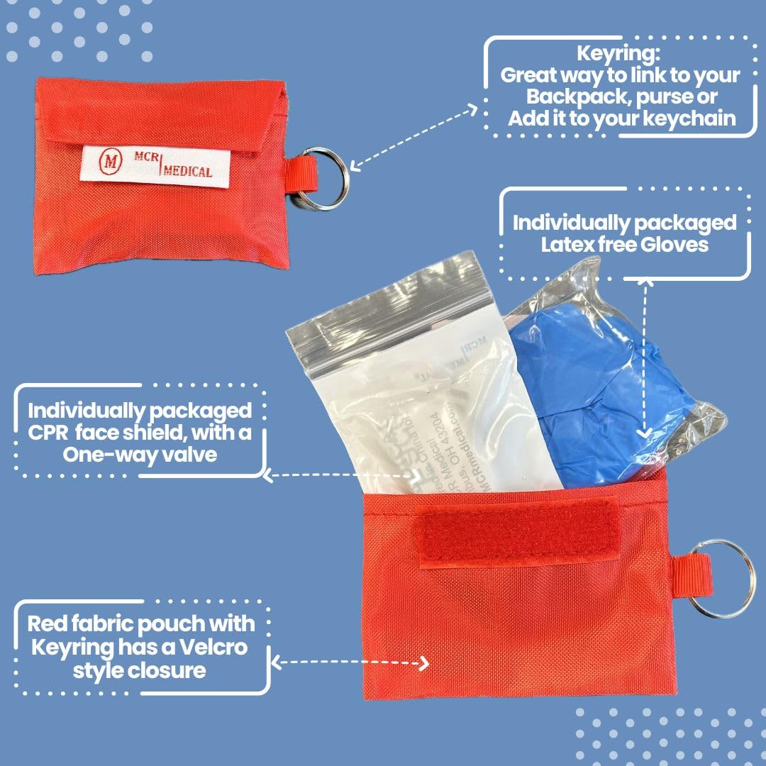 Adult/Child & Infant CPR Mask with 2 Valves & CPR Res-Cue Mask Key Chain, MCR Medical