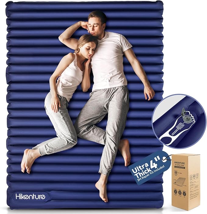 Hikenture Double Sleeping Pad for Camping, Ultralight 4" Extra-Thick Camping Mattress 2 Person, Inflatable Backpacking Sle...
