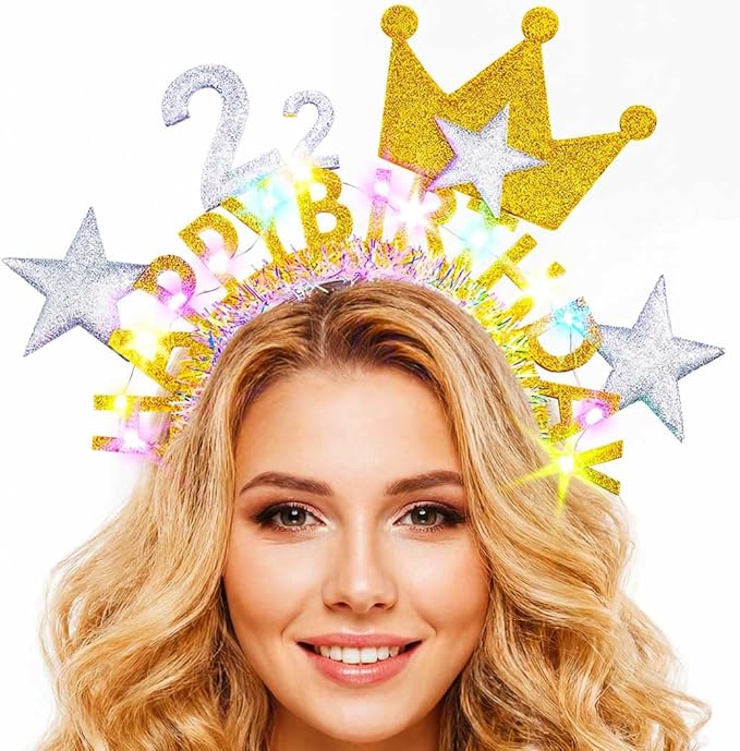 DRESBE Light Up Birthday Headband LED Birthday Headbands Glow Party Hair Accessories for Women