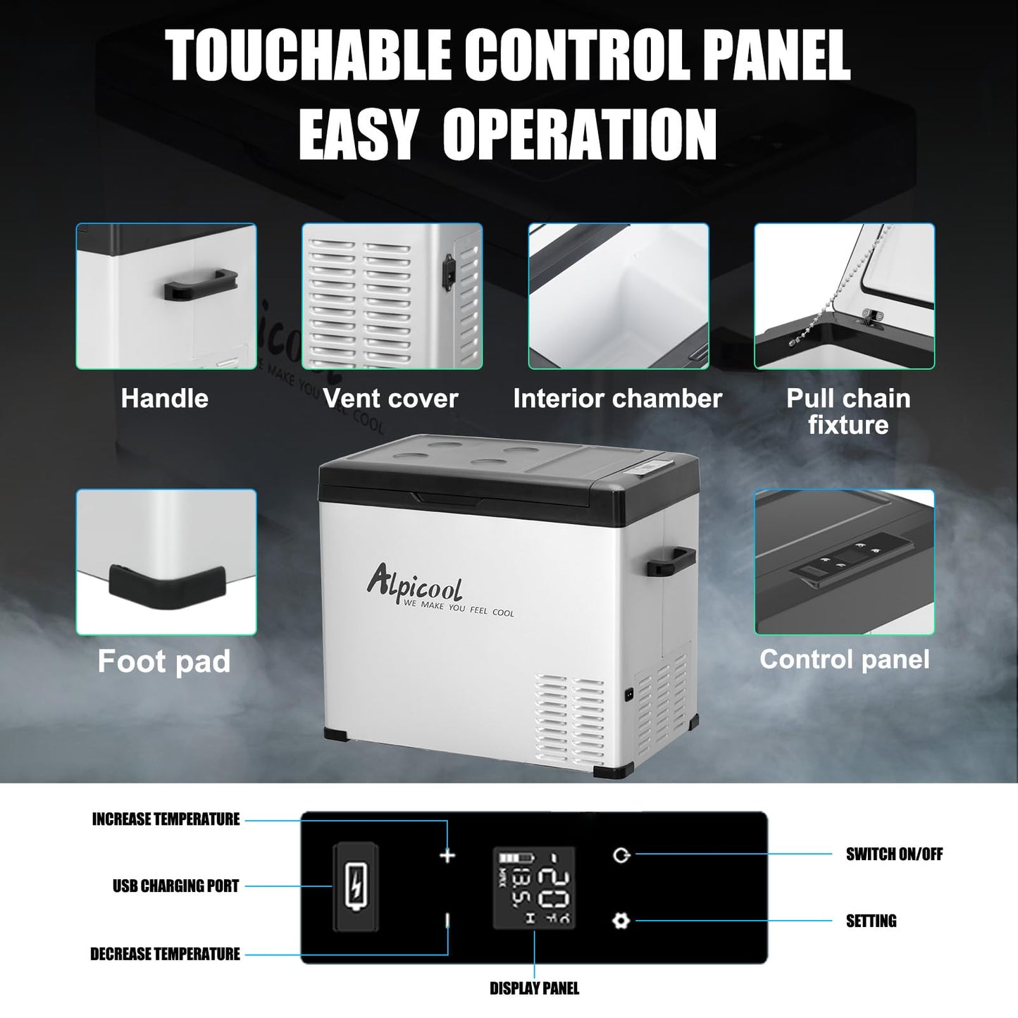 Alpicool C50 Portable Car Freezer, 12 Volt Refrigerator, 47 Quart Fast Cooling 12V Car Fridge, Car Cooler for RV, Truck, Camping, Outdoor -12/24V DC and 100-240V AC