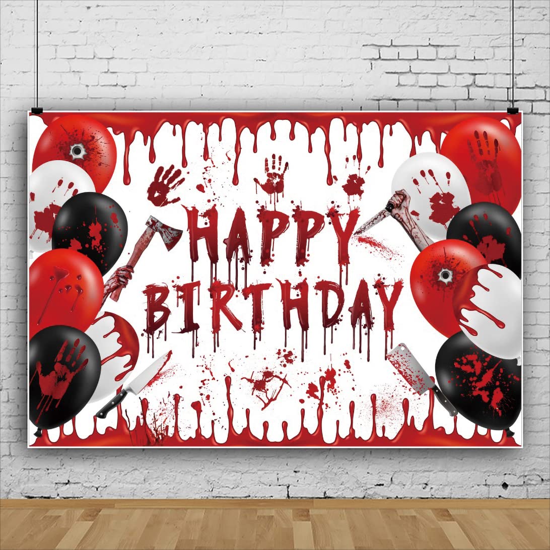 DASHAN Vinyl 7x5ft Halloween Horror Birthday Backdrop Vampire Zombie Killer Birthday Party Decorations Horror Handprint Blood Splatter Photography Background Vampire Evil Scary Party Photo Studio