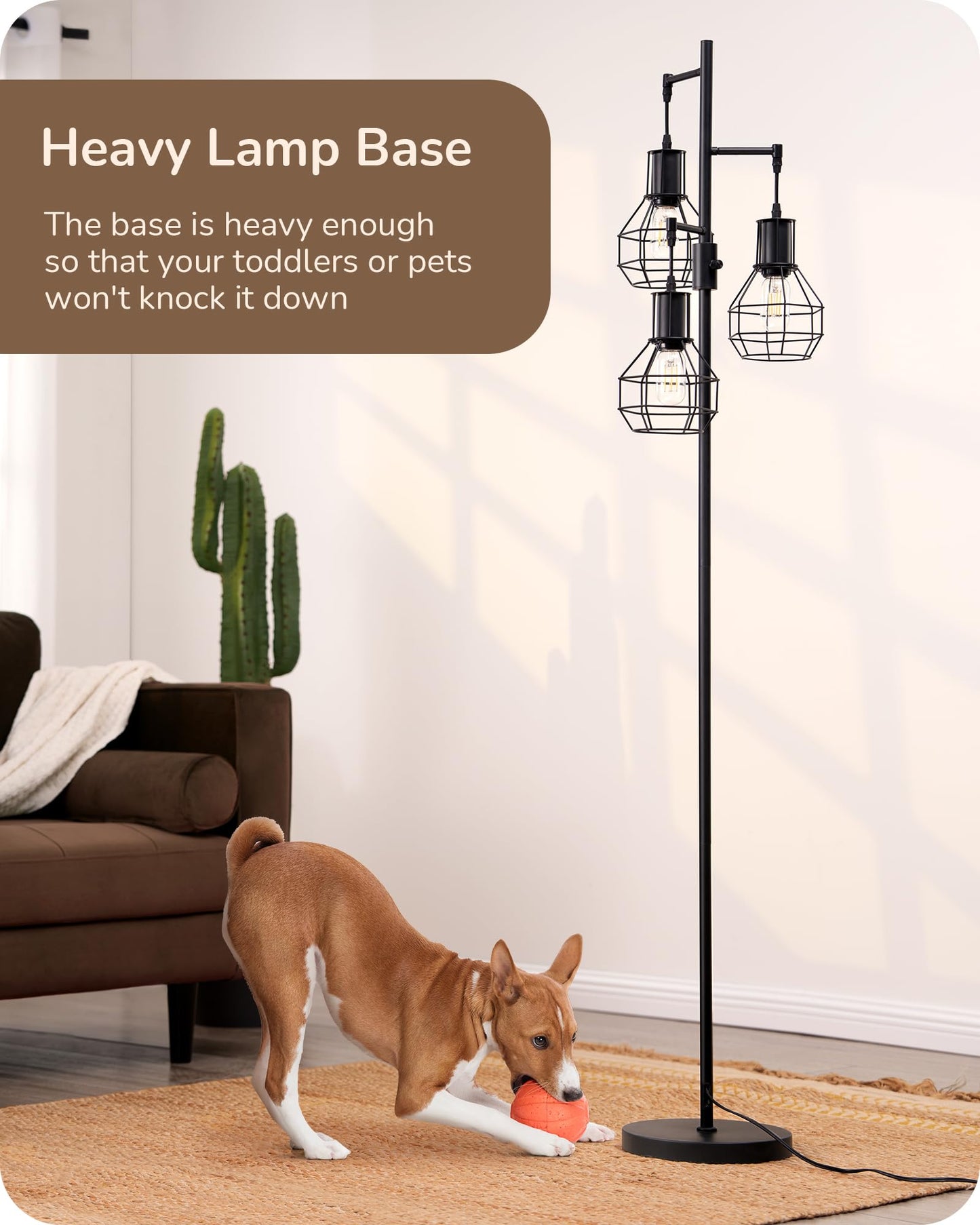EDISHINE Dimmable Farmhouse Floor Lamp, Industrial Standing Lamp for Living Room, 3 LED Edison Bulbs Included, Black Corner Rustic Tall Tree Reading Lamps Home Decor for Bedroom, Office