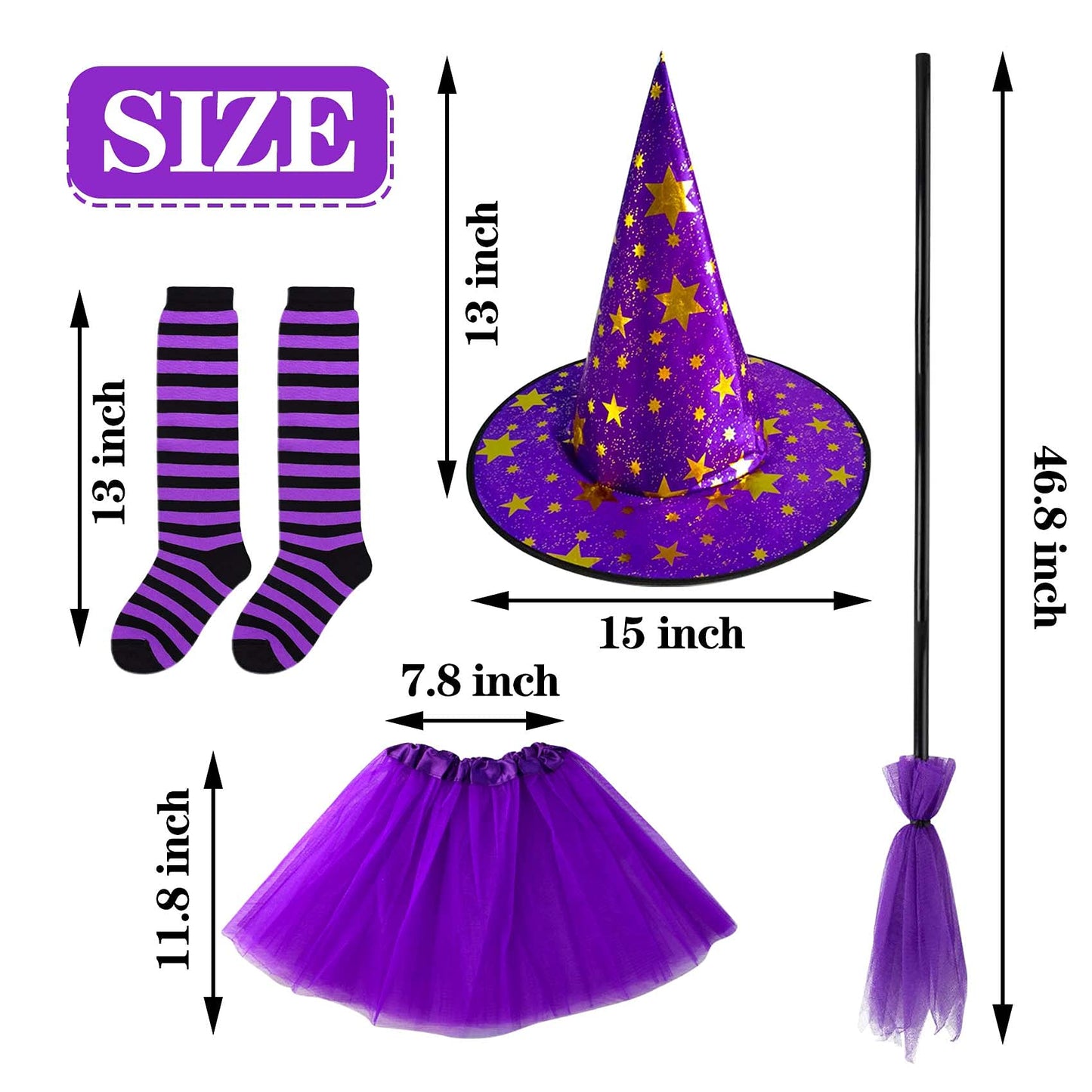 MISS FANTASY Toddler Witch Costume Halloween Witch Costume Accessories Girls Including Witch Hat and Broom Witch Purple Tutu Toddler Striped Witch Socks for 3-5 Kids Hocus Pocus Costume for Toddler