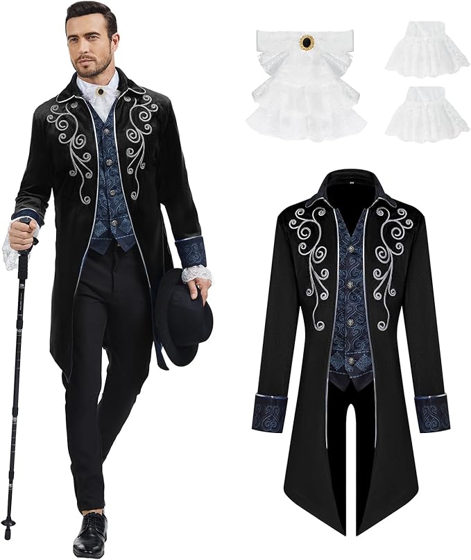 rumnigh Men Medieval Steampunk Tailcoat Jacket Gothic Victorian Frock Coat Uniform Halloween Party Cosplay Gentleman Costumes
