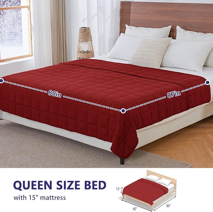 King Size Weighted Blanket for Adults (25 lbs, 80” x 87”, Red) Cooling Heavy Blanket for Sleeping Perfect for 240-260 lbs, Breathable Blanket for Adults & Couple All Season, Machine Washable