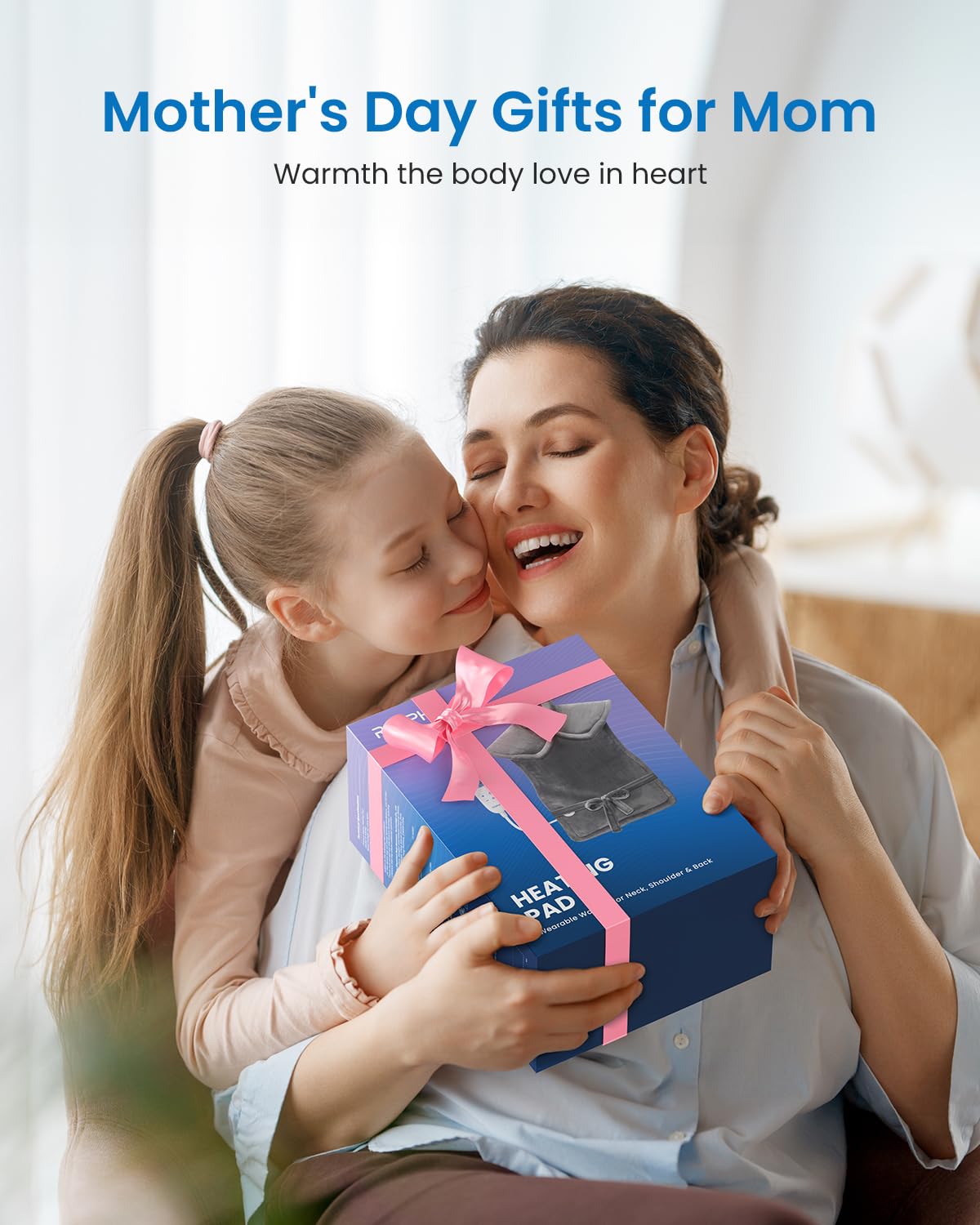RENPHO King Size Heating Pad for Back, Valentines Day Gifts for Her Him & Birthday Gifts for Men Women, FSA Eligible, 24"x37" XL Large Heat Pad for Neck and Shoulders, ETL Certified, Dark Blue