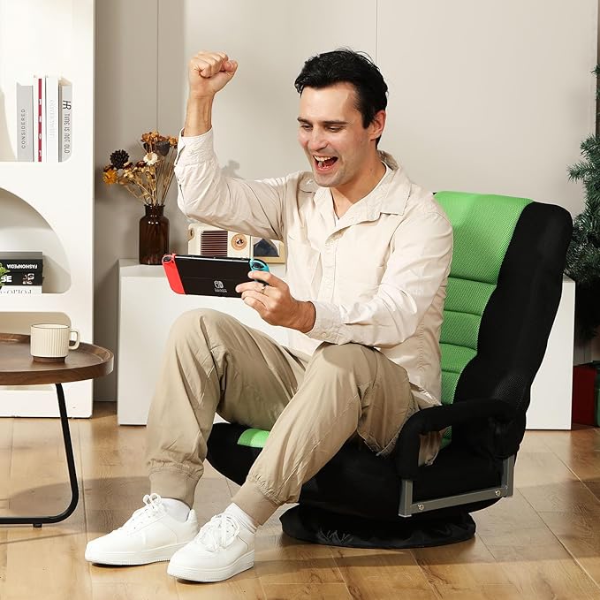 ACIPENSER Swivel Gaming Chair Multipurpose 2PACK Floor Gaming Chair for Playing Video Games, TV, Reading w/Armrest Lumbar Support & 6 Adjustable Postion Backrest for Adults & Kids,Green
