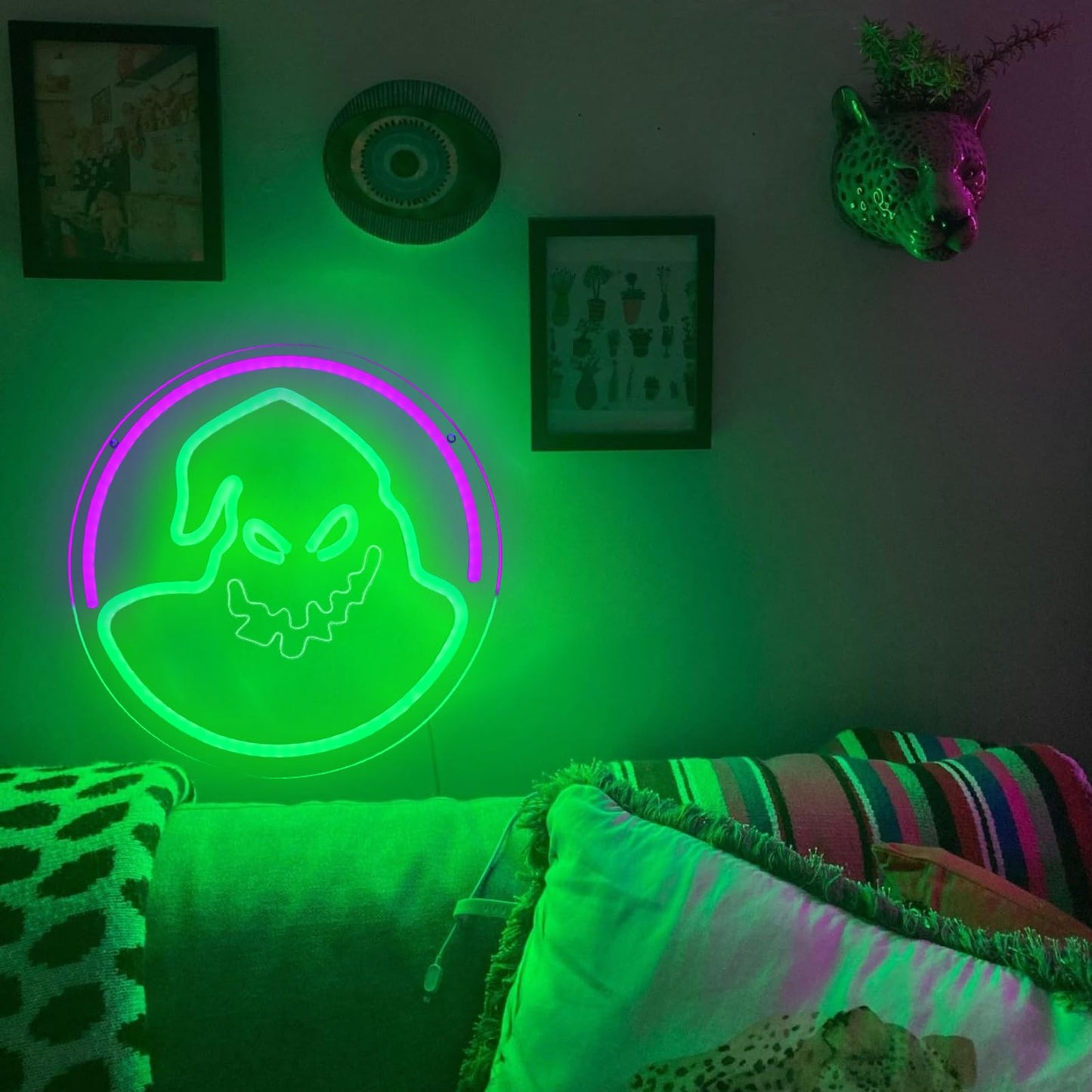 The Nightmare Ghost Neon Before The Christmas Sign Roll the Dice Oogie Bogie Neon Hanging Wood Wall Decor Spooky Halloween Christmas Ogie Bogie Decor for Wall Decor for Man, Children