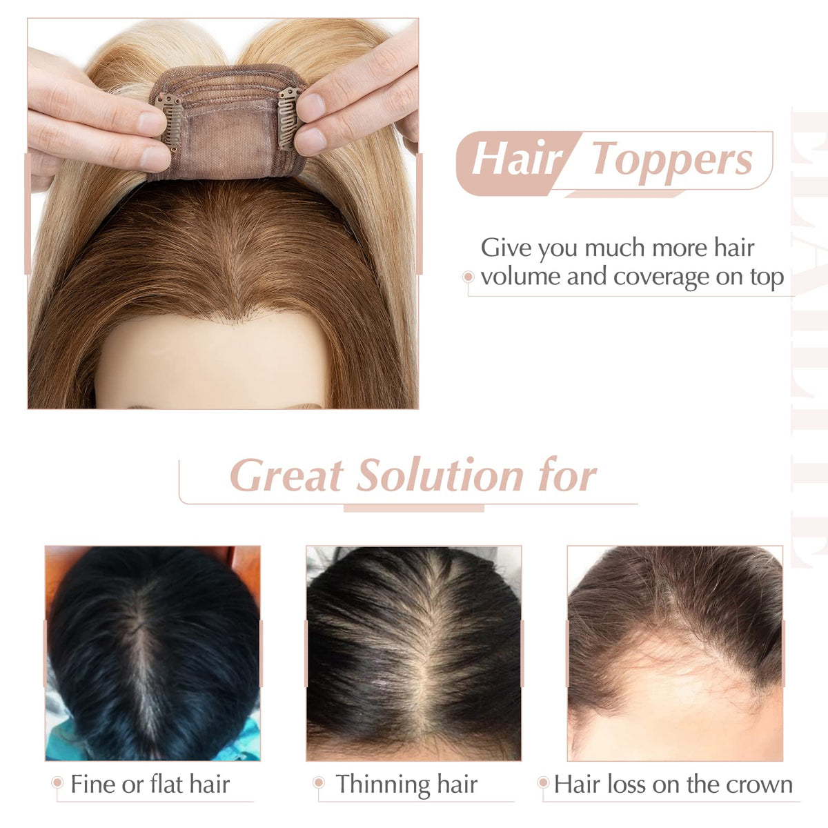 Elailite Hair Toppers for Women Real Human Hair Topper with Bangs Thinning Thin 5.1 x2.8  Silk Base Clip in Remy Hairpieces 18 I
