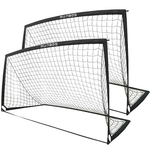 RUNBOW 9x5 ft Portable Kids Soccer Goal for Backyard Adult Junior Large Practice Soccer Net with Carry Bag (9x5FT, 2 Pack, Black)