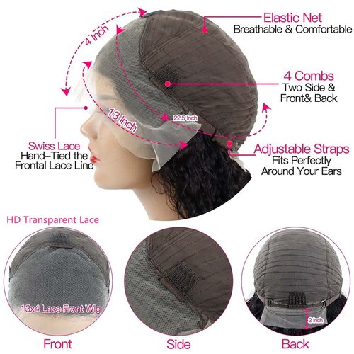 Cfaimity Lace Front Wigs Human Hair Short Bob Wigs 13x4 Body Wave Lace Frontal Wig Pre Plucked with Baby Hair 180% Density Black Women Brazilian Virgin Real Hair Natural Color 16Inch