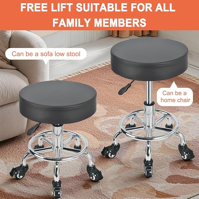 JOSTZHXIN Low Height Rolling Stool Height Adjustable Low Roller Seat, Swivel Small Chair Mechanic Stool, Short Stools for Home Office Garage Shop (Style 2)