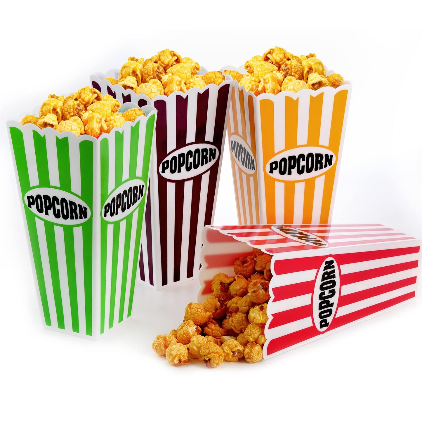 Jucoan 16 Pack Plastic Popcorn Containers, Retro Striped Reusable Popcorn Box Tub for Movie Night, Party, 7.5 x 3.5 Inch