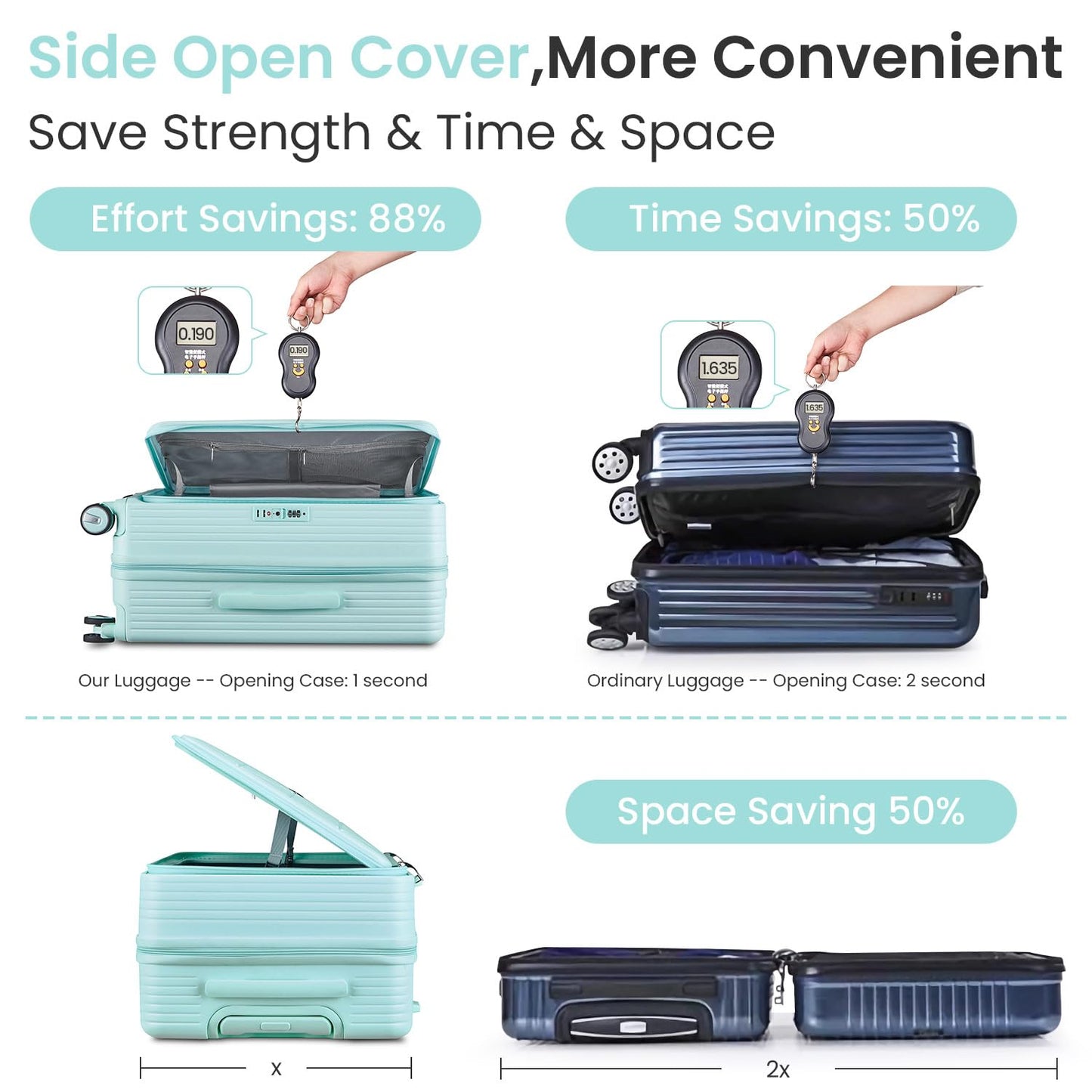TRAVELEO 3 Piece Luggage Set 100% PC Hardshell, Front Opening Expandable Suitcase (20/24/28) with Laptop Compartment & Free Custom PVC Covers, Trunk Style Lightweight Spinner Wheels TSA Lock