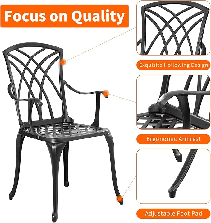 Withniture Outdoor 3 Piece Bistro Set Cast Aluminum Bistro Table and Chairs Set of 2, All Weather Bistro Patio Set, Patio Furniture for Garden Black