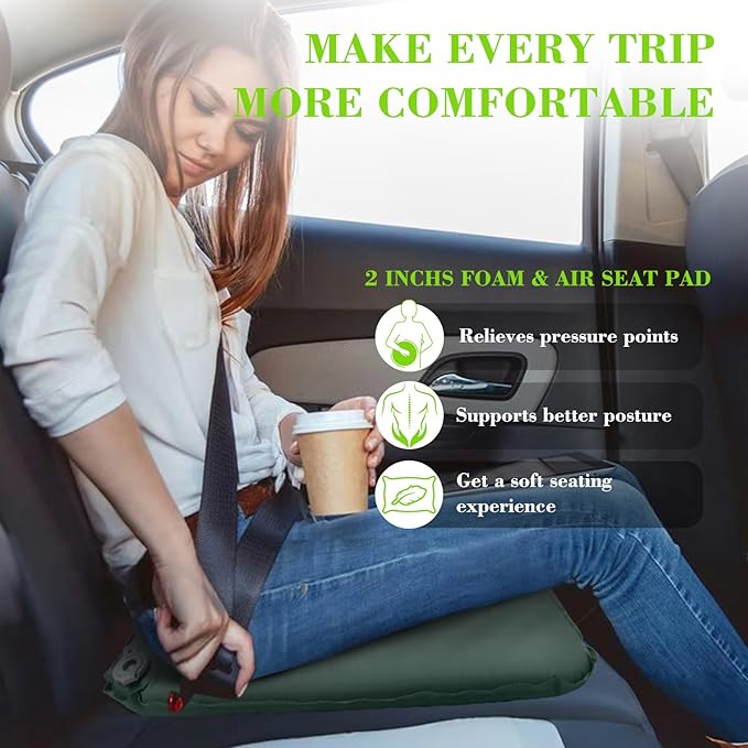 GDREAMT Inflatable Seat Cushion, Self-Inflating Memory Foam Stadium Seats Cushion Lightweight & Compact Chair Sitting Pad Airplane Cushion for Long Flight Travel Outdoor Camping Car Bleachers Office