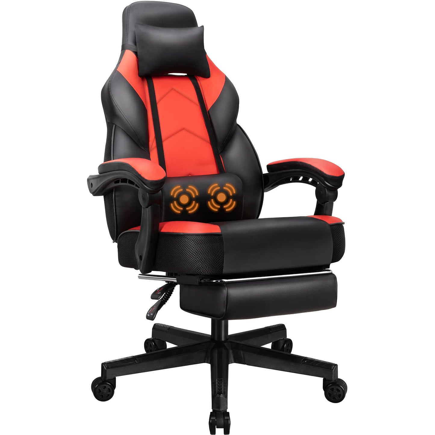 Shintenchi Gaming Chair, Office Chair with Footrest and Lumbar Support, Height Adjustable Game Chair with 360°-Swivel Seat and Headrest and for Office or Gaming (Deep Red)