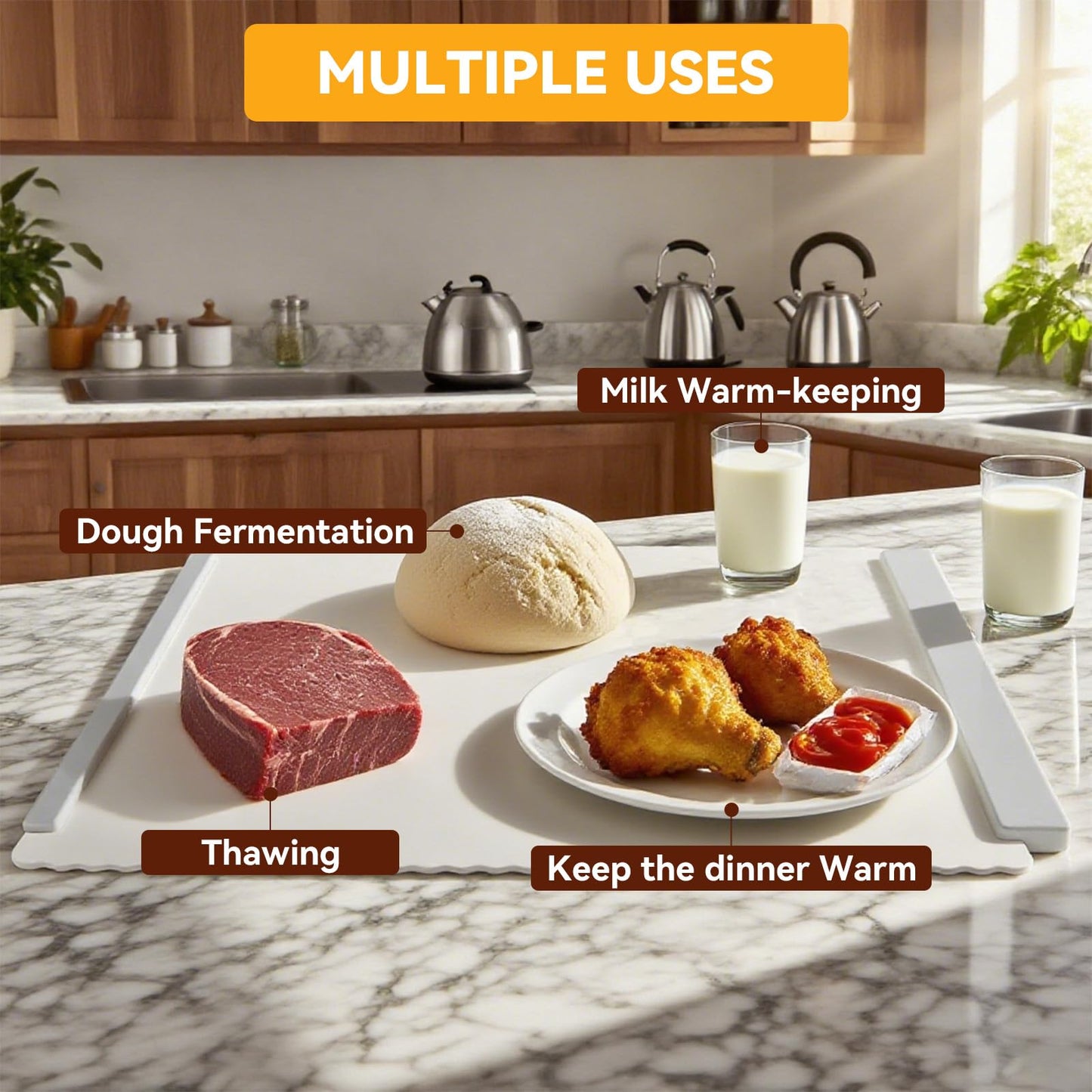 Food Warming Mat - Fast Heating Silicone Electric Warming Tray, Adjustable Silicone Heating Pad with 3 Temperature Settings 4 Timer Function Portable Roll Up Hot Plate