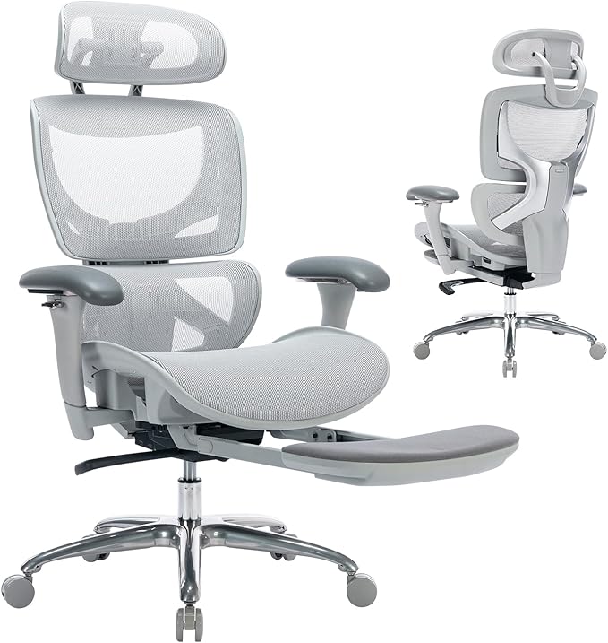 COLAMY Ergonomic Mesh Office Chair, High Back Desk Chair with Footrest, Adjustable Headrest and 3D Arms, Fixed Tilt Lock, ...
