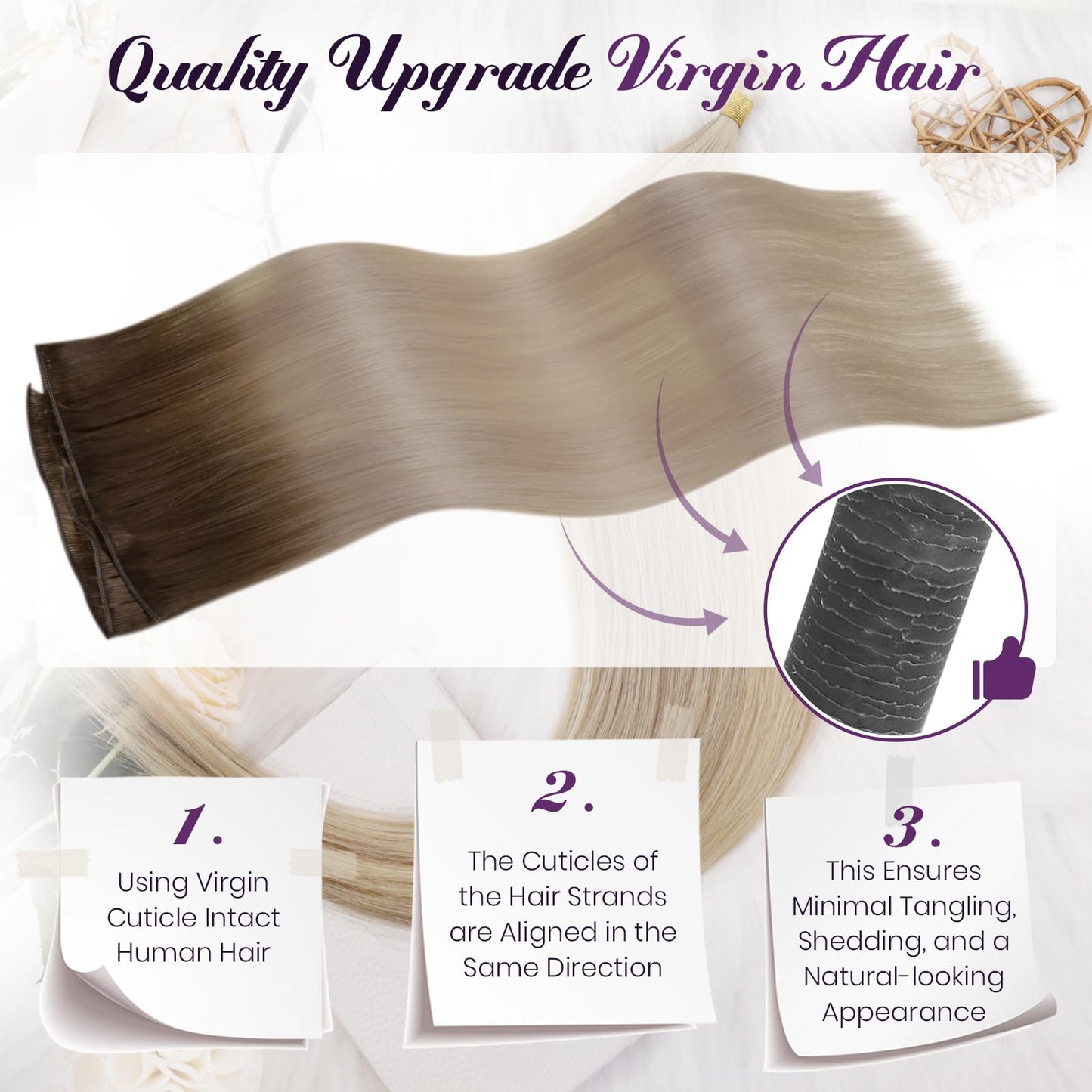 LaaVoo Weft Hair Extensions Virgin Human Hair 22 Inch 25G Sew in Hair Extensions Ombre Light Brown to Blonde Hair Extensions Rea